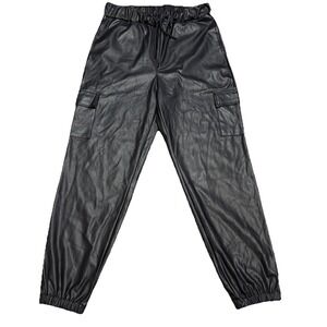 Cisone Faux Leather Cargo Jogger Pants Women Size L Black High Rise Stretch